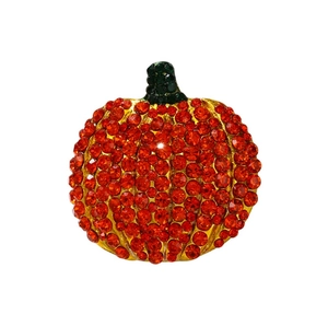 Funkelnde Halloween Kürbis Brosche mit orangefarbenen Steinen und Gold-Finish