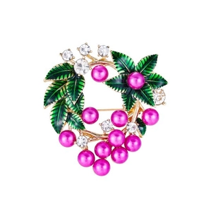 Broche couronne florale avec perles roses, feuilles d'émail vert et cristaux brillants