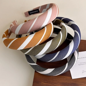 Chic striped padded headband collection with thick fabric sponge in multiple colors