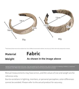 Guide des tailles de serre-têtes à pois montrant les dimensions des styles lisse et plissé