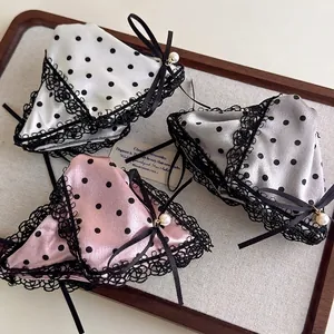 French Vintage Satin Polka Dot Hair Claw With Lace Bow Knot And Faux Artificial Pearl Shark Clip For Women Elegant Styling Accessory