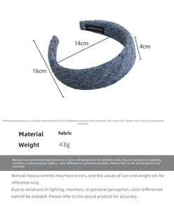Detailed top view of blue padded headband with precise size and weight measurements