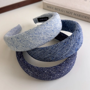Chic blue tweed padded headbands set with thick sponge for high cranial top look