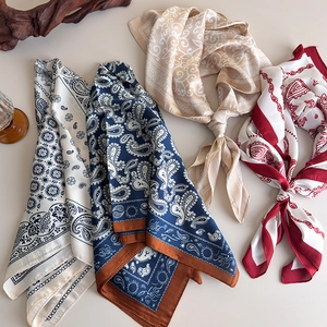 Vintage Paisley Print Square Scarf For Women Luxury Imitation Satin Bandana Fashion Headscarf Elegant Neck Scarf Shawl Accessory