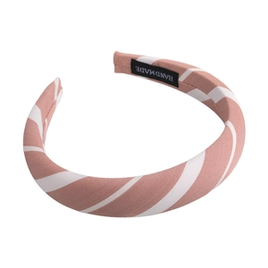 Pink and white striped sponge headband for women with a preppy high-top design