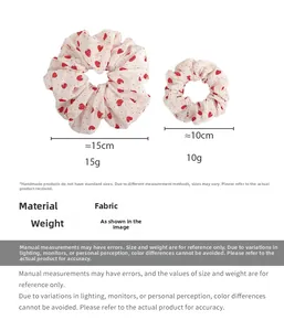 Größentabelle für Erdbeermuster-Scrunchies in 15cm und 10cm Stoffausführung