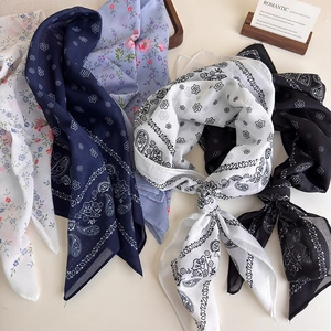 French vintage style cotton linen floral and paisley square scarves for women