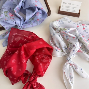 French vintage cotton linen square scarves with paisley and floral patterns for women