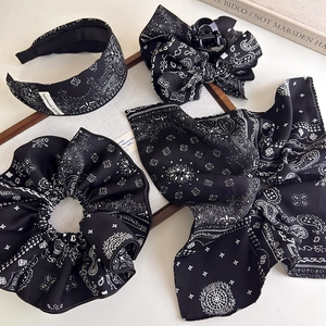Vintage Black White Paisley Pattern Hair Accessories Scarf And Hairband And Bow Hair Claw For Women Fashion Headwear