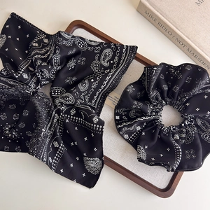 Vintage paisley print oversized scrunchie and silk scarf set for elegant hair styling