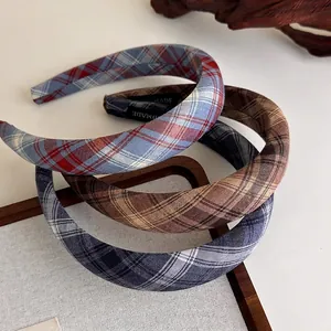 Vintage Plaid Padded Headband Fabric Thickened Hair Hoop For Women Retro Academic Style Hair Accessories