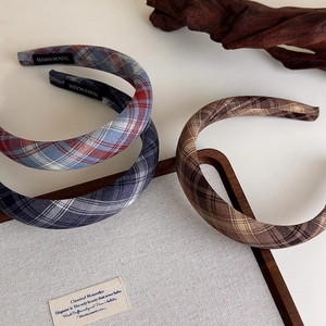 Classic plaid padded headband set in retro autumn colors with handmade fabric texture