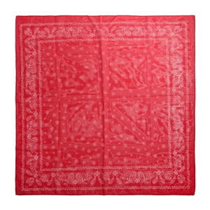 Vintage red paisley square scarf with white floral patterns on a clean white background