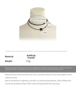 Double-layer black crystal choker with rose detail and 32cm to 37cm chain length