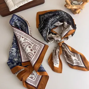 Women Vintage Paisley Satin Square Scarf Bohemian Millennium Style Hair Bandana Headscarf For Daily Travel Accessories