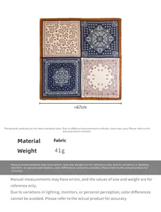 Detailed view of the vintage paisley bandana showing a 67cm square size and fabric weight
