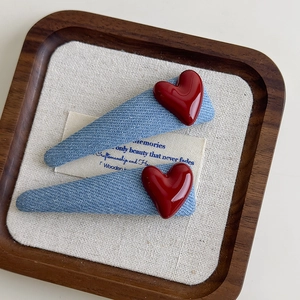 Sweet Heart Denim Fabric Hair Clips Triangle BB Pins For Girls Women Daily Hair Accessories Vintage Y2K Style Hair Pins