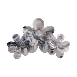 Detail of grey ink wash marble texture on three-flower large hair claw clip for women