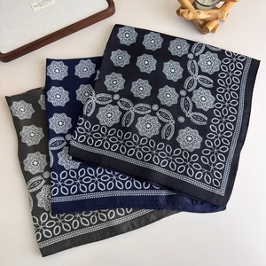 Three-piece set of cotton square scarves with elegant white lace floral patterns