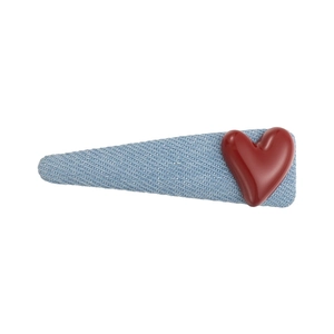 Sweet denim fabric heart hair clip in light blue and red for girls' daily styling