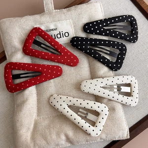 Retro polka dot fabric triangle hair clip set in red, black and white colors