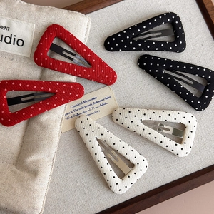 Set of 6 polka dot fabric triangle hair clips in red black and white colors