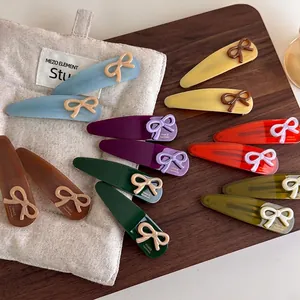 French handmade acetate bow triangle hair clips set in colorful macabre macaron shades