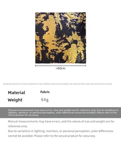 Detailed size chart for black and gold marble pattern square headscarf showing 60cm width