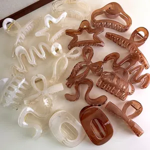 Women Large Acrylic Hair Claw Clips Irregular Geometric Wave Star Bow Resin Hair Clamps Thick Hair Styling Accessories