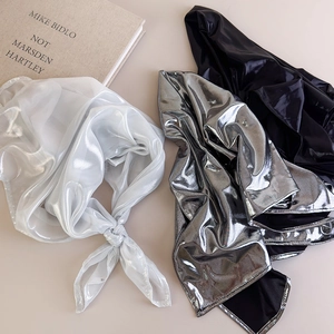 Metallic Luster Square Scarf Women Y2K Retro Hip Hop Bandana Liquid Silver Black Gold Leopard Print Headwrap Fashion Scarf