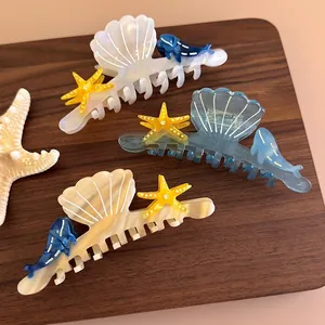 Acetate Sea Shell Starfish Dolphin Rhinestone Hair Claw Clip Ocean Theme Shark Hair Accessory For Women Summer Hair Tool