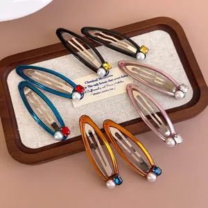 Vintage Resin Alloy Hair Clips Set With Rhinestone Artificial Pearl Accents Retro Oval BB Hairpins For Women Daily Styling Accessories
