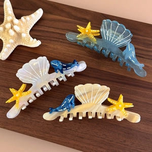 Large acetate ocean themed hair claws with sea star seashell and whale shapes for women