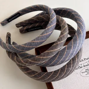 Vintage Striped Fabric Headband For Women Elegant High Cranial Top Hair Hoop Handmade Korean Style Simple Hair Accessories