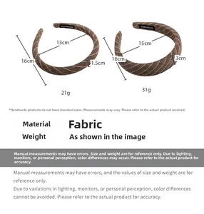 Detailed size specifications for brown striped fabric headbands in narrow and wide styles