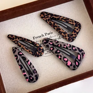 Vintage Leopard Print Fabric Hair Clip Elegant Triangle Water Drop BB Clip French Style Headwear For Women Fashion Accessories
