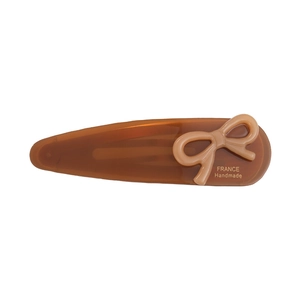 Brown acetate bow hair clip with gold France Handmade engraving for women