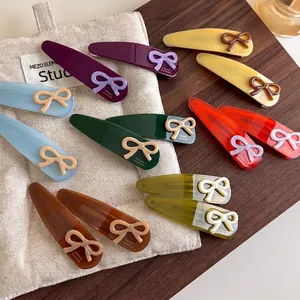 French Style Acetate Bow Hair Clip Sweet Triangular Side Clip For Women Colorful Handmade Hair Accessories For Daily Dating Decor