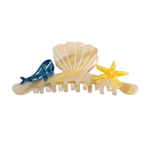Summer ocean themed large acetate hair claw clip with shell, dolphin and starfish details