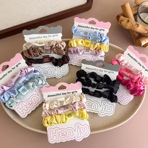 Sweet Colorful Satin Pleated Scrunchies For Women Elastic Hair Ties Ponytail Holder Solid Color Daily Hair Accessories