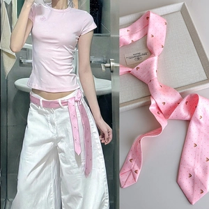 Coreana Dolce Rosa Cucciolo A Righe Stretta Cravatta Cintura Raso Seta Come Lungo Sciarpa Per Donna Moda Accessori