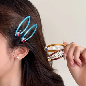 Minimalist colorful resin hair clips with sparkling gemstones and pearls for women
