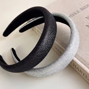 Vintage American Retro Glitter Padded Headband For Women Shiny Sponge High Skull Top Wide Brim Headband Party Hair Accessories