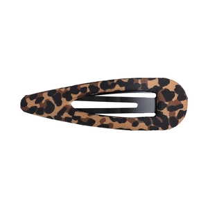 Classic leopard print teardrop BB hair clip with fabric wrap and black metal base