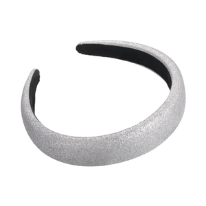 Chic silver glitter padded headband for women with a retro aesthetic and high top volume