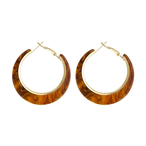 Exaggerated C-shaped tortoise shell acetate hoop earrings with gold metal hook