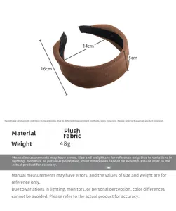 Detailed size specifications for wide plush wool hairband with dimensions and weight