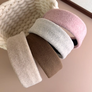 Winter wool felt wide headbands in beige brown gray and pink colors for women hair styling