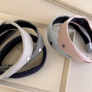 Set of five colorful cotton padded headbands with elegant silver heart metal charms