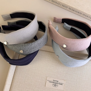 Solid cotton wide headband with heart metal accent in multiple vintage pastel colors